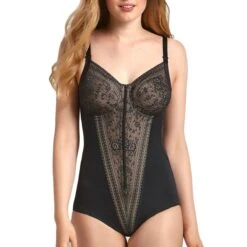 ANITA Body Sans Armatures Avec Fermeture éclair Avant Fiore Noir