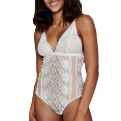 Underprotection Body String Décoletté Plongeant Et Dentelle Recyclée Amy Blanc