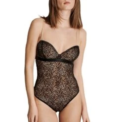 Underprotection Body String En Dentelle Recyclée Avec Bretelles Drapées EmmaUp Noir