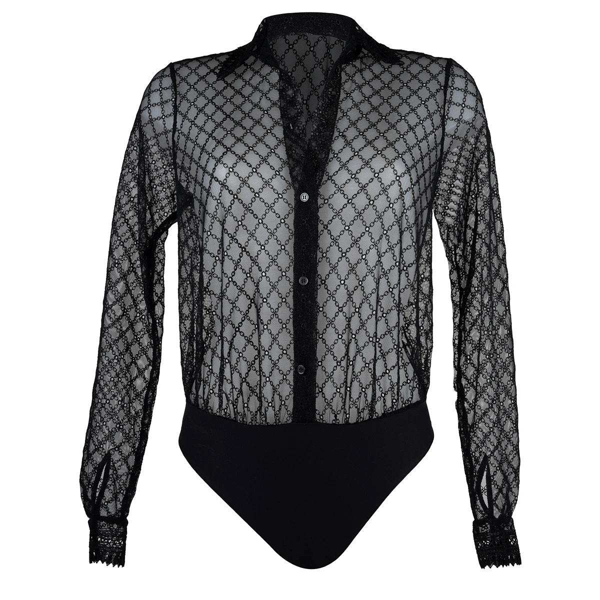 Body String Manches Longues Façon Chemisier Paco Noir – Image 5