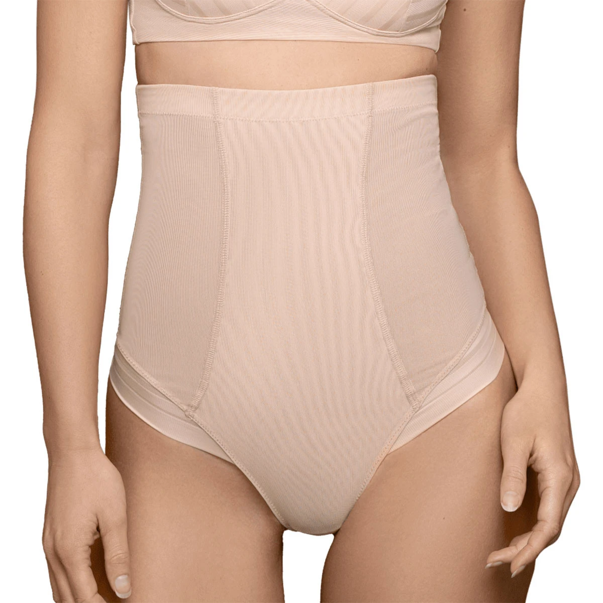 Bye Bra Gaine String Taille Haute Gainage Fort Powermesh Beige – Image 2