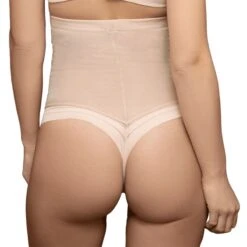 Bye Bra Gaine String Taille Haute Gainage Fort Powermesh Beige