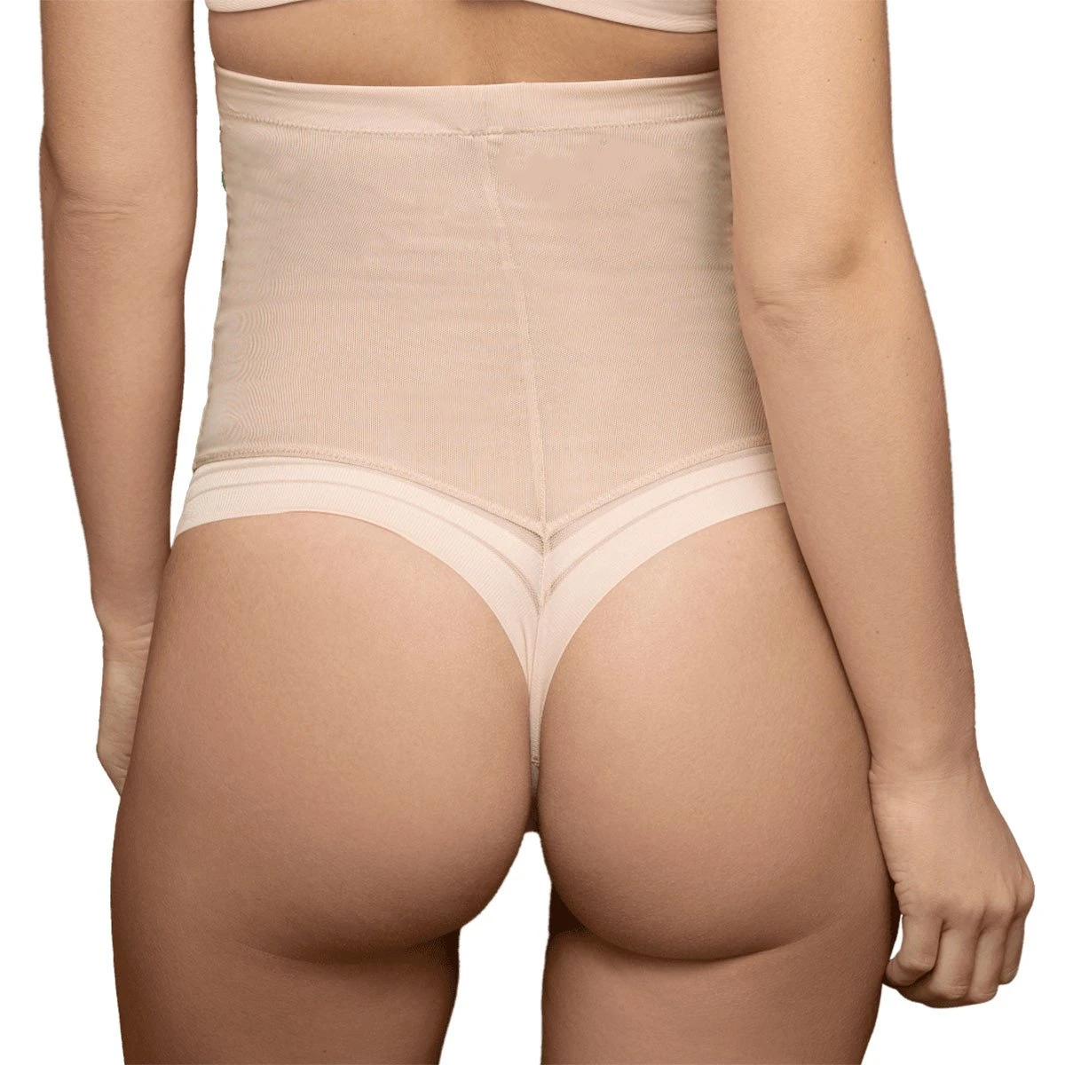 Bye Bra Gaine String Taille Haute Gainage Fort Powermesh Beige