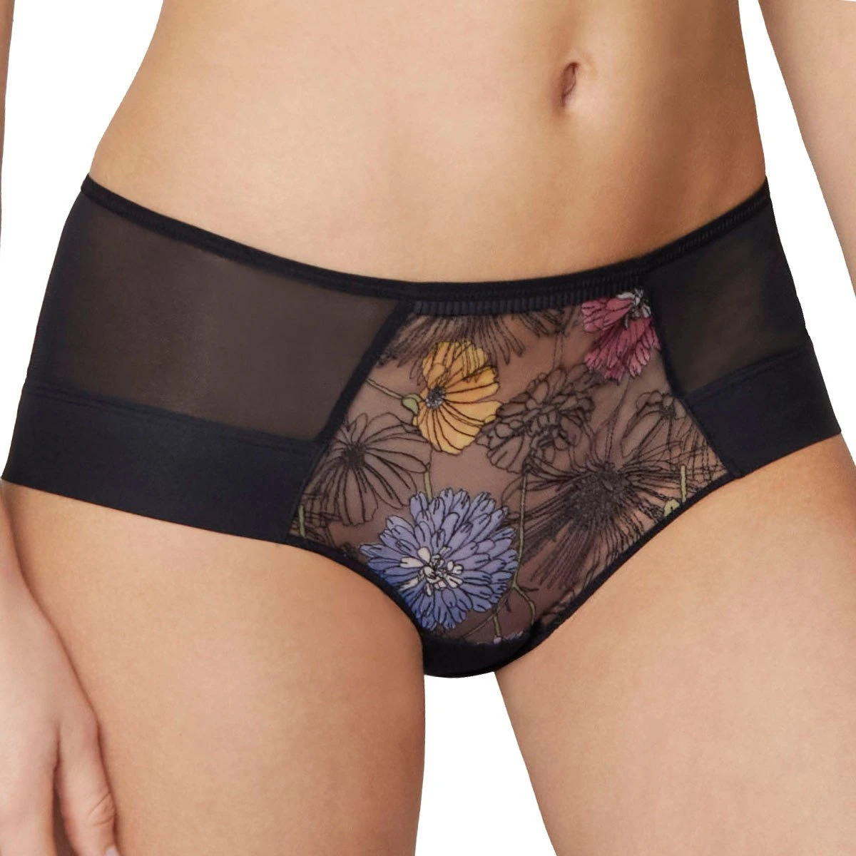 Shorty Transparent Imprimé Floral Jardin D'hiver Noir