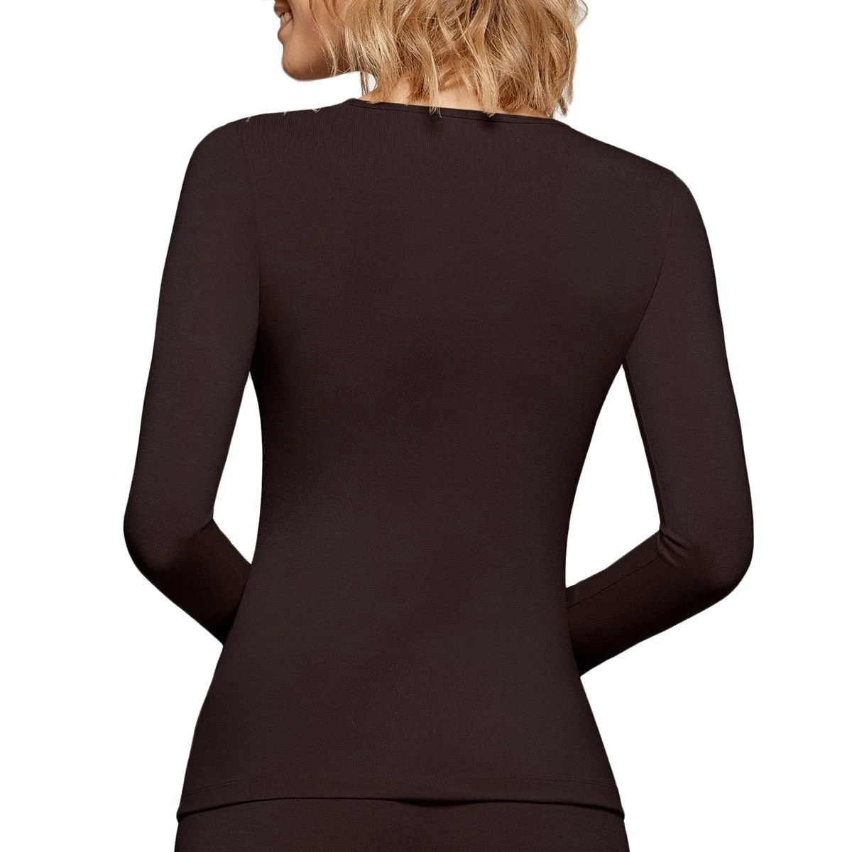 T-shirt Anti Froid Manches Longues Col Rond Thermo Marron – Image 2
