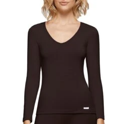 T-shirt Anti Froid Manches Longues Col V Thermo Marron