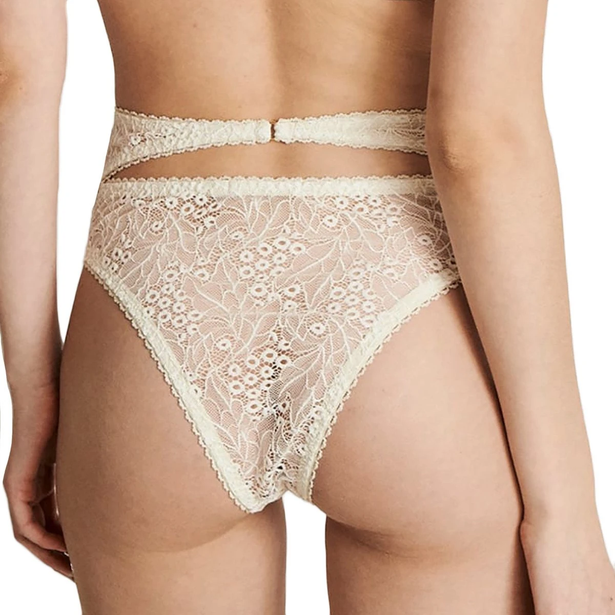 Underprotection Tanga Brésilien Taille Haute En Dentelle Recyclée EmmaUp Creme