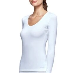 Tricot De Peau Manches Longues Col V Blanc Régulateur