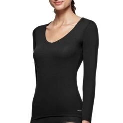 Tricot De Peau Manches Longues Col V Noir Régulateur