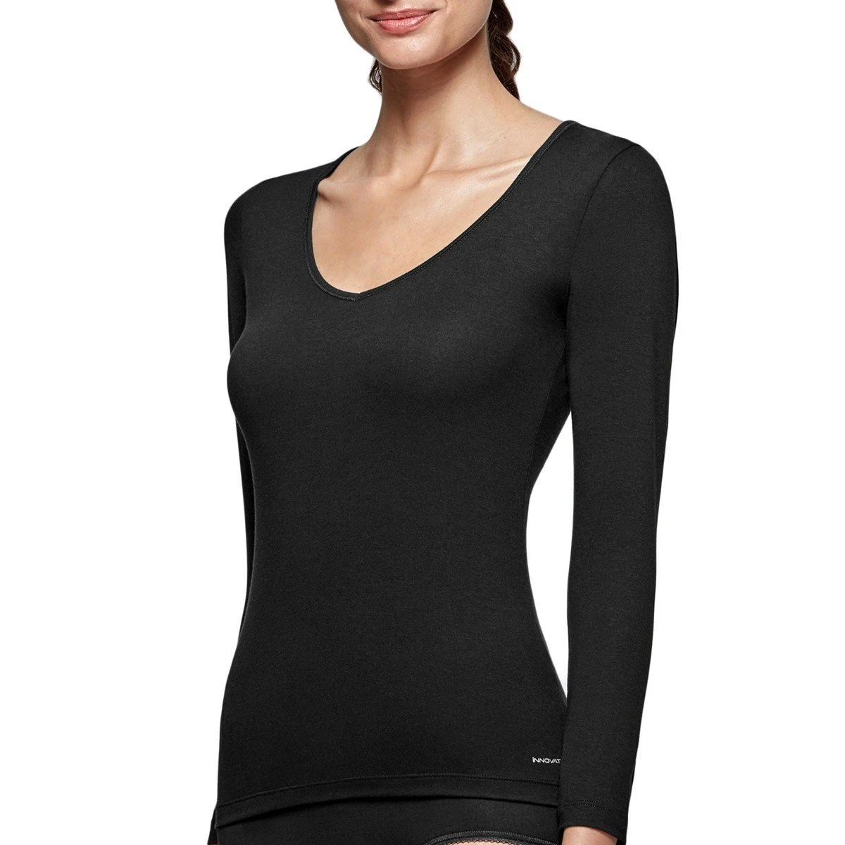 Tricot De Peau Manches Longues Col V Noir Régulateur